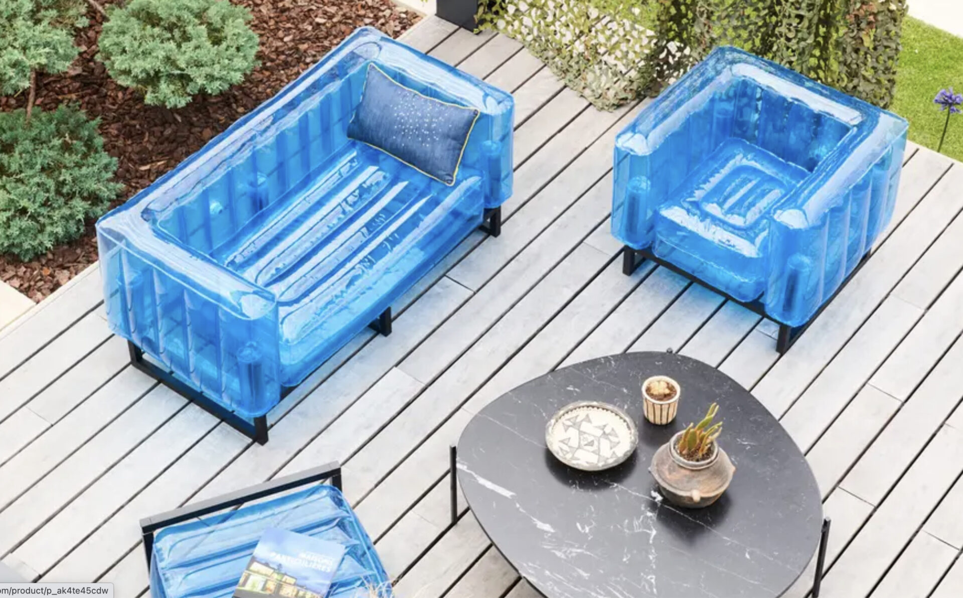Crystal Blue Design Aluminum and Tpu 3 Piece Sofa Set