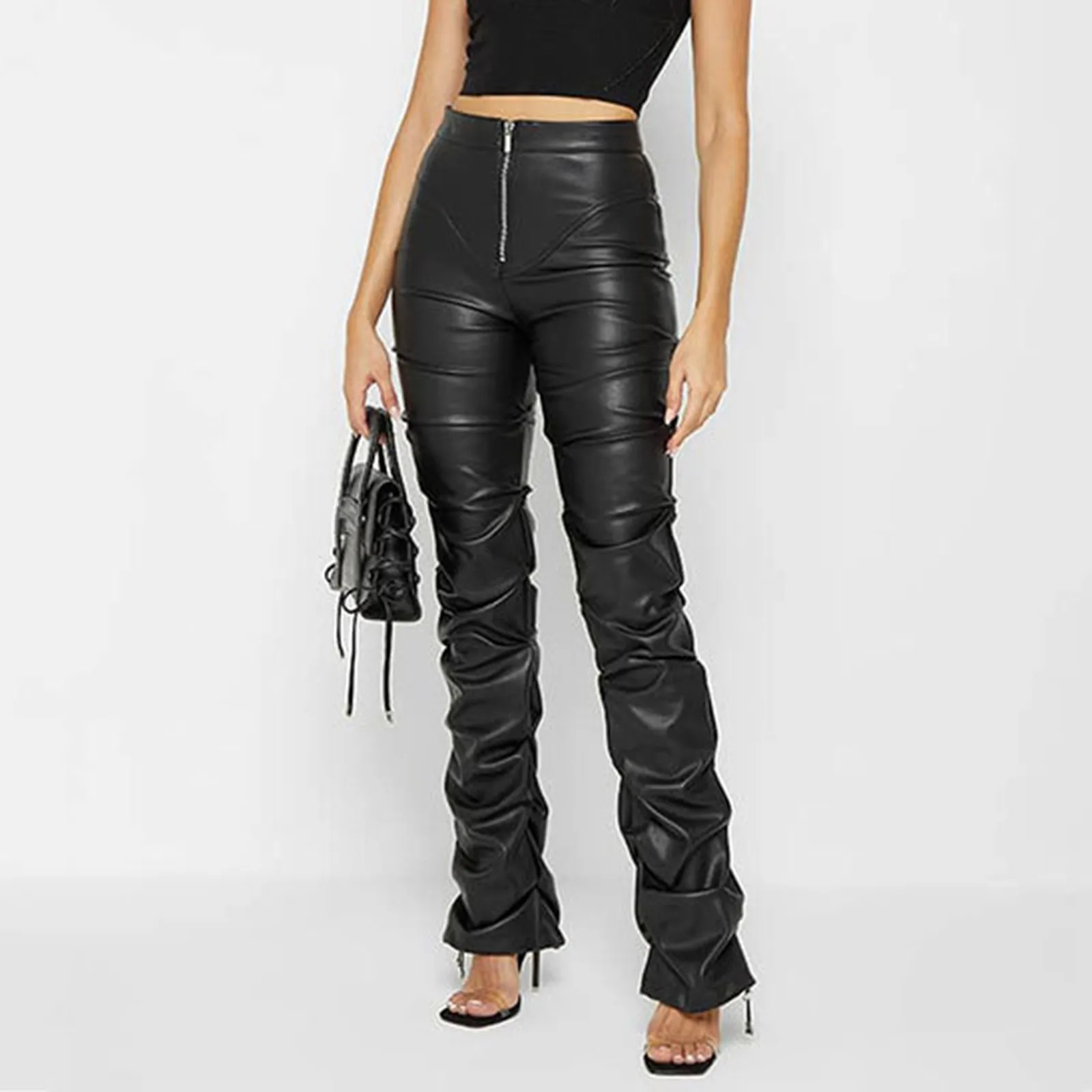 High Waist Women Faux Leather Pants