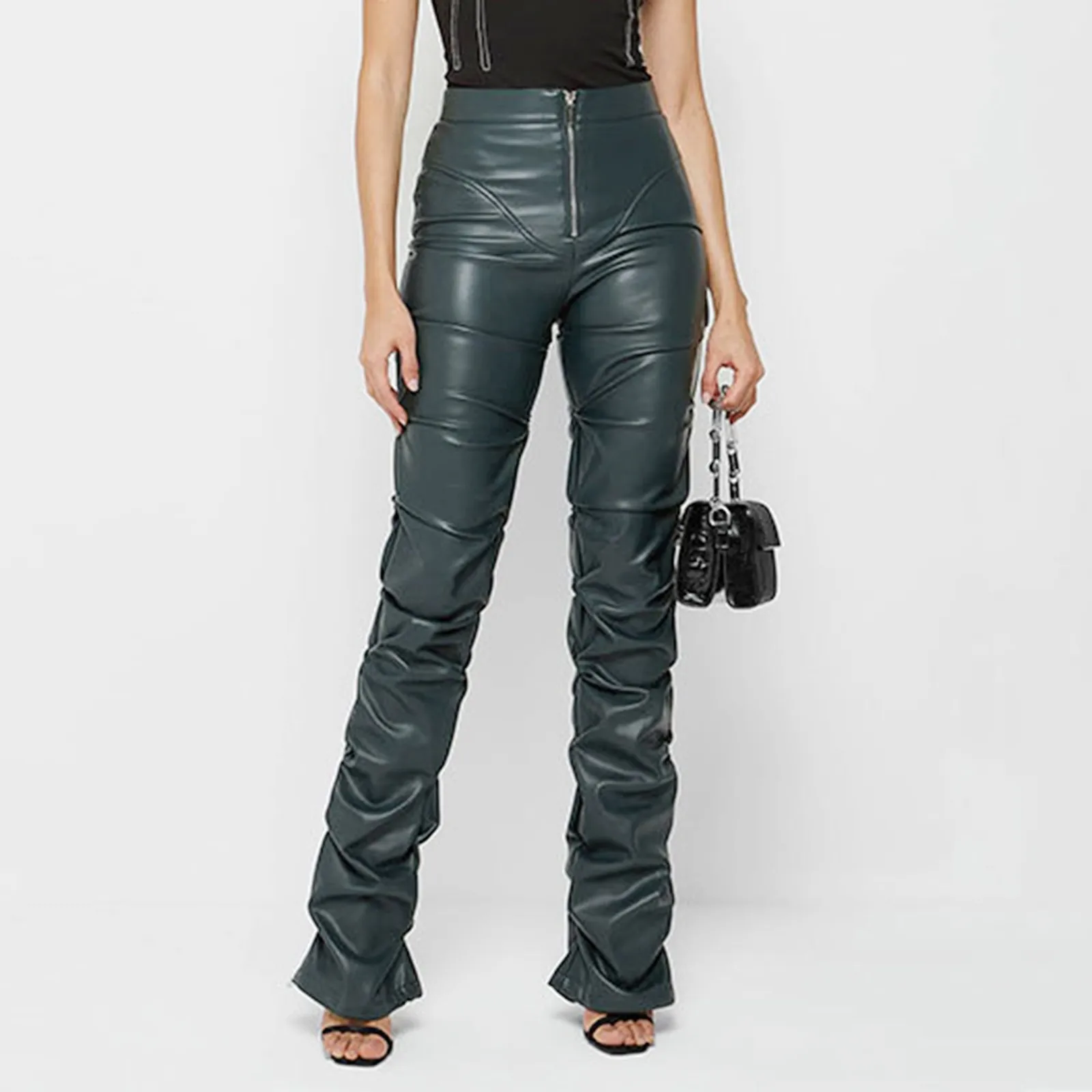 High Waist Women Faux Leather Pants